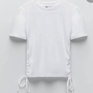 Zara Side Cinch White Tee, Size Medium